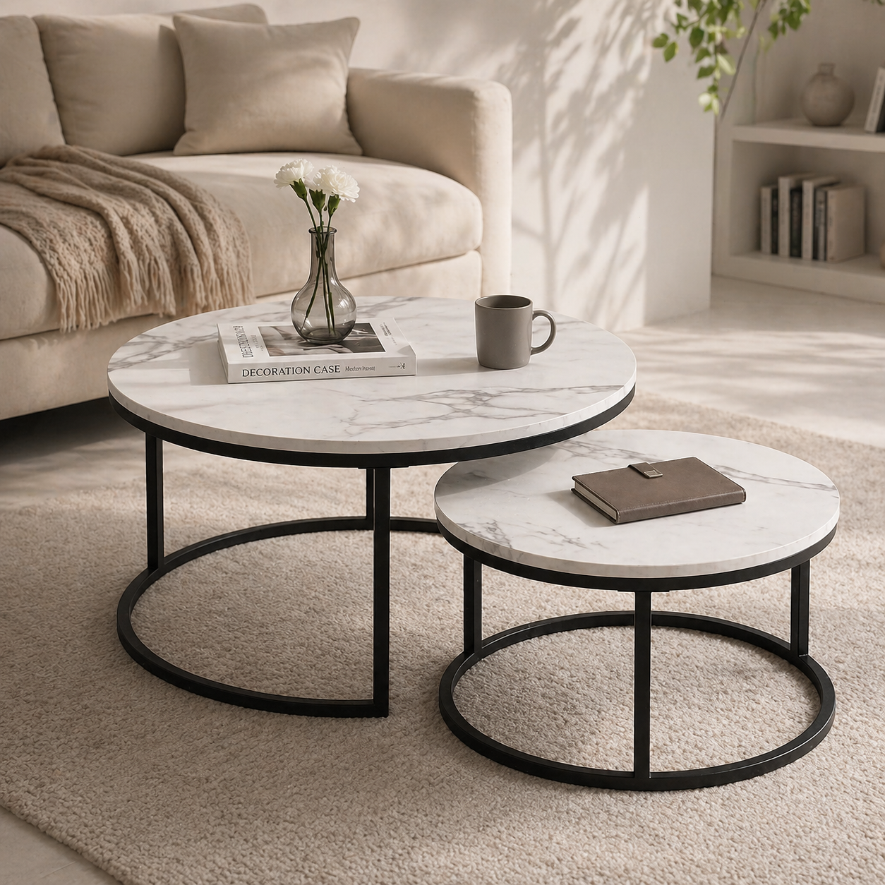 Table Gigogne Marbre Design | Set 2 Tables Basses Rondes — Navula