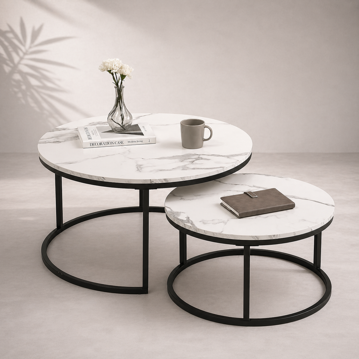 Table Gigogne Marbre Design | Set 2 Tables Basses Rondes — Navula