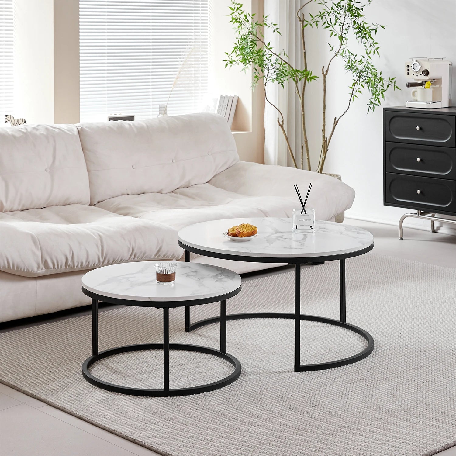 Table Gigogne Marbre Design | Set 2 Tables Basses Rondes — Navula