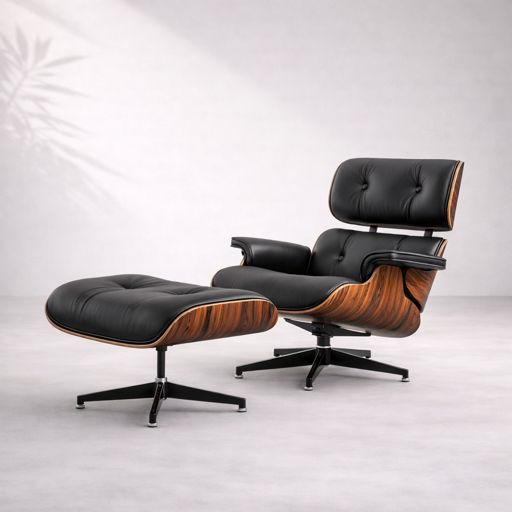 Fauteuil Signature Édition Noyer & Cuir + Ottoman