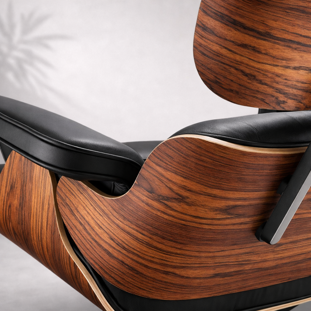 Fauteuil Signature Édition Noyer & Cuir + Ottoman