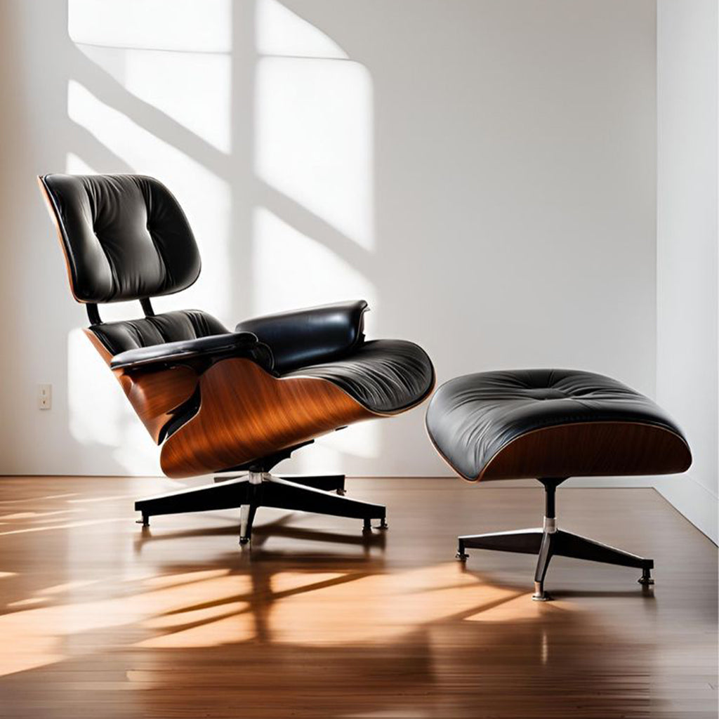 Fauteuil Signature Édition Noyer & Cuir + Ottoman
