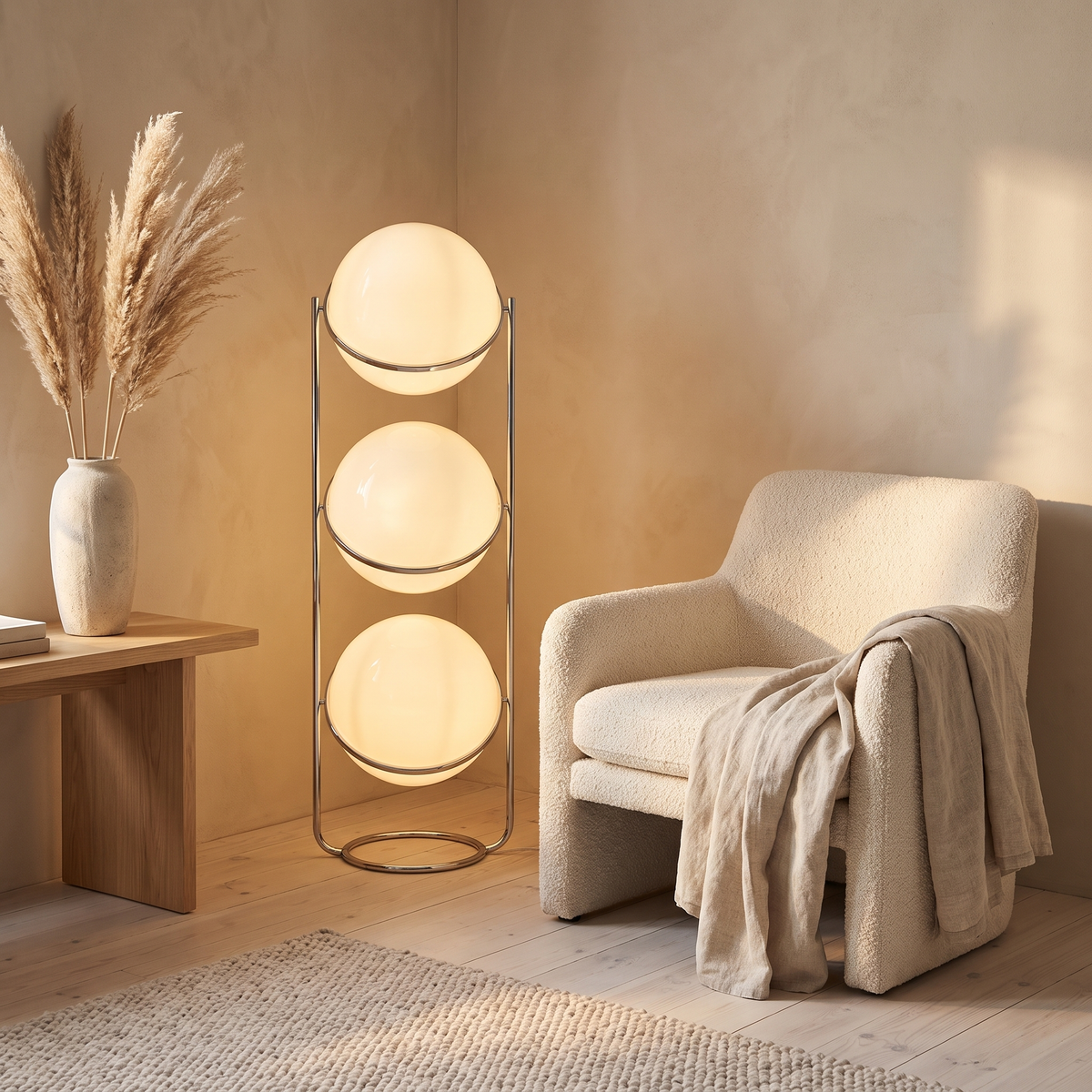 Lampadaire Globes en situation, salon japandi, Navula