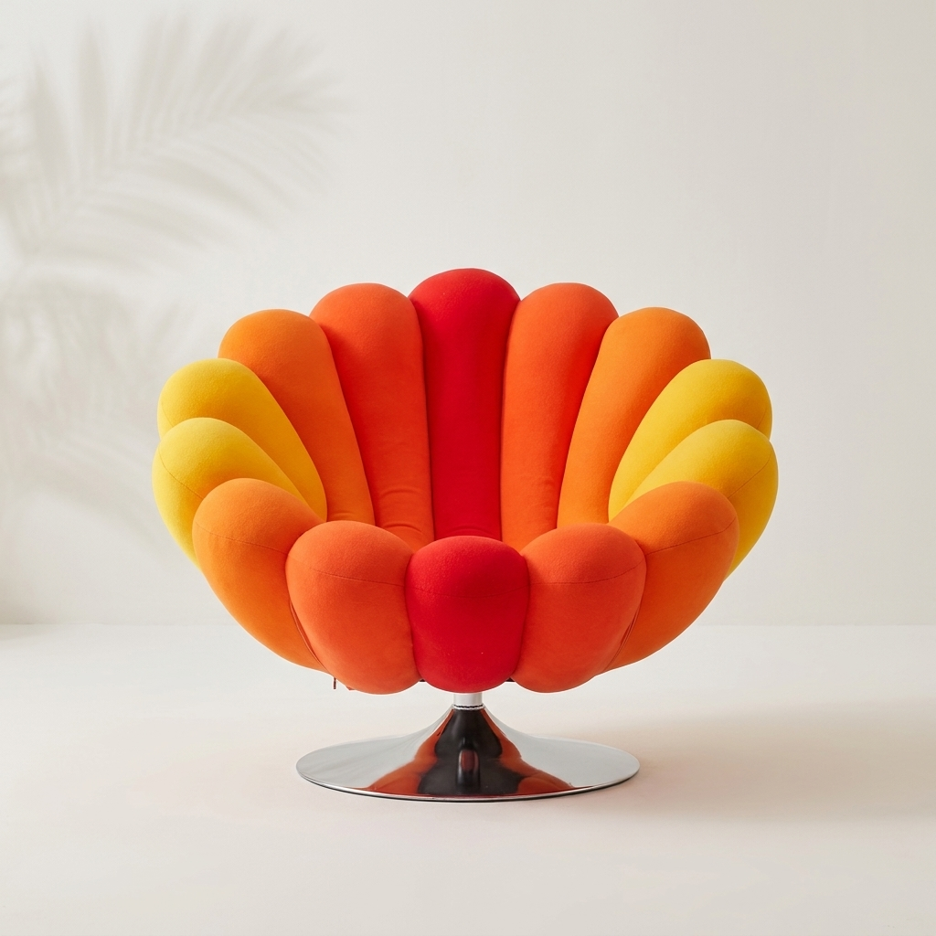 Fauteuil Pétale velours orange, pied tulipe pivotant — Navula