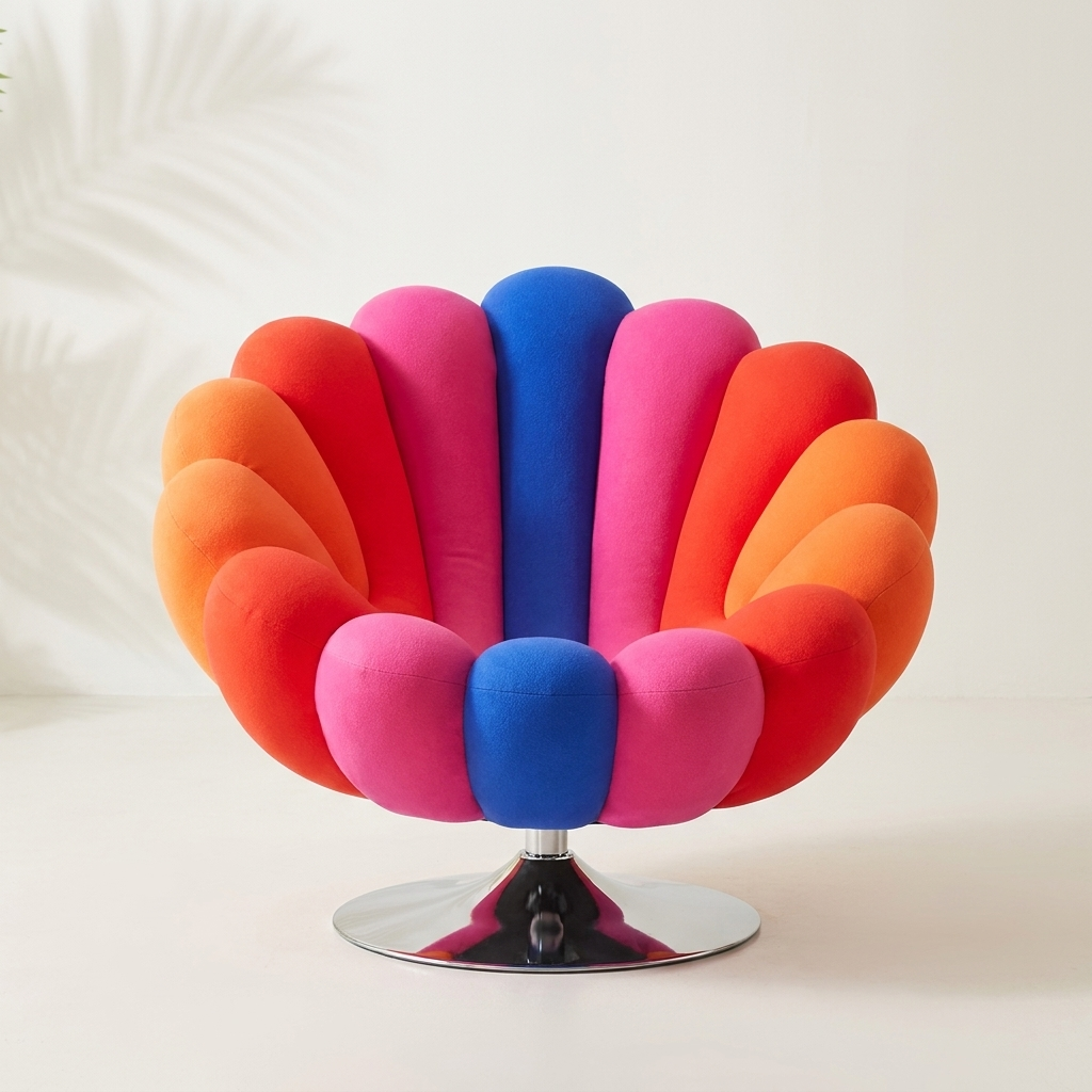 Fauteuil Pétale velours multicolore bleu — Navula