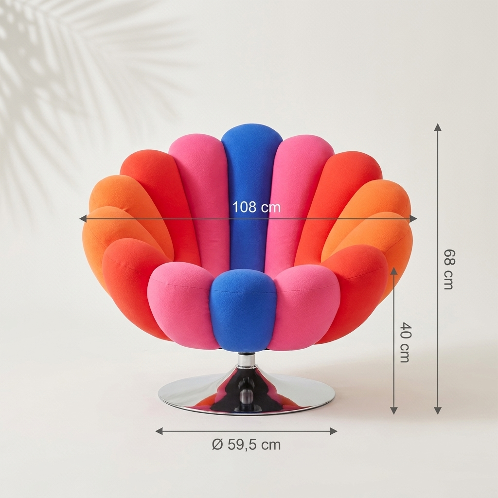 Dimensions du Fauteuil Pétale : 108 x 68 cm, assise 40 cm, base 59,5 cm — Navula