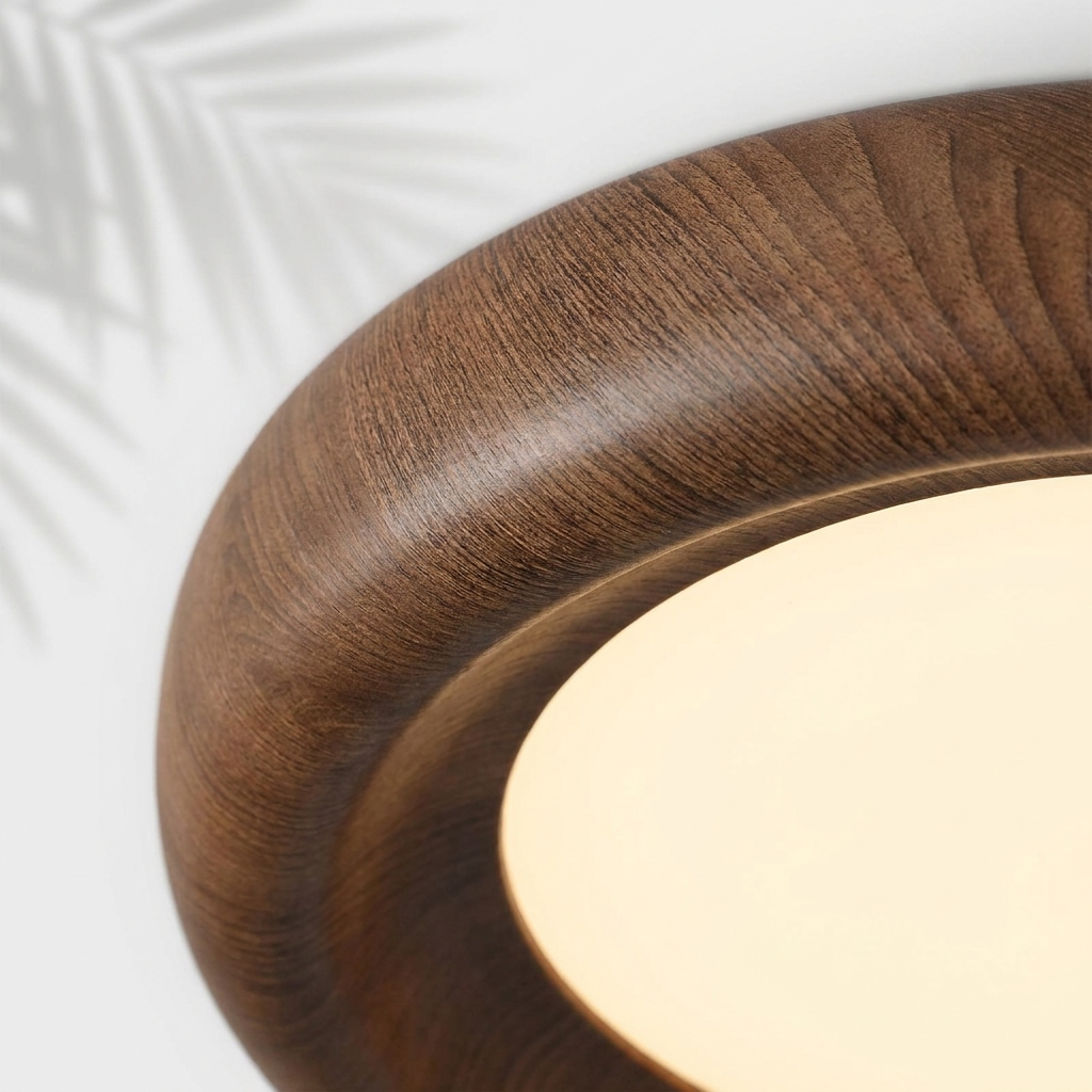 Zoom sur la finition grain de bois du plafonnier — Navula