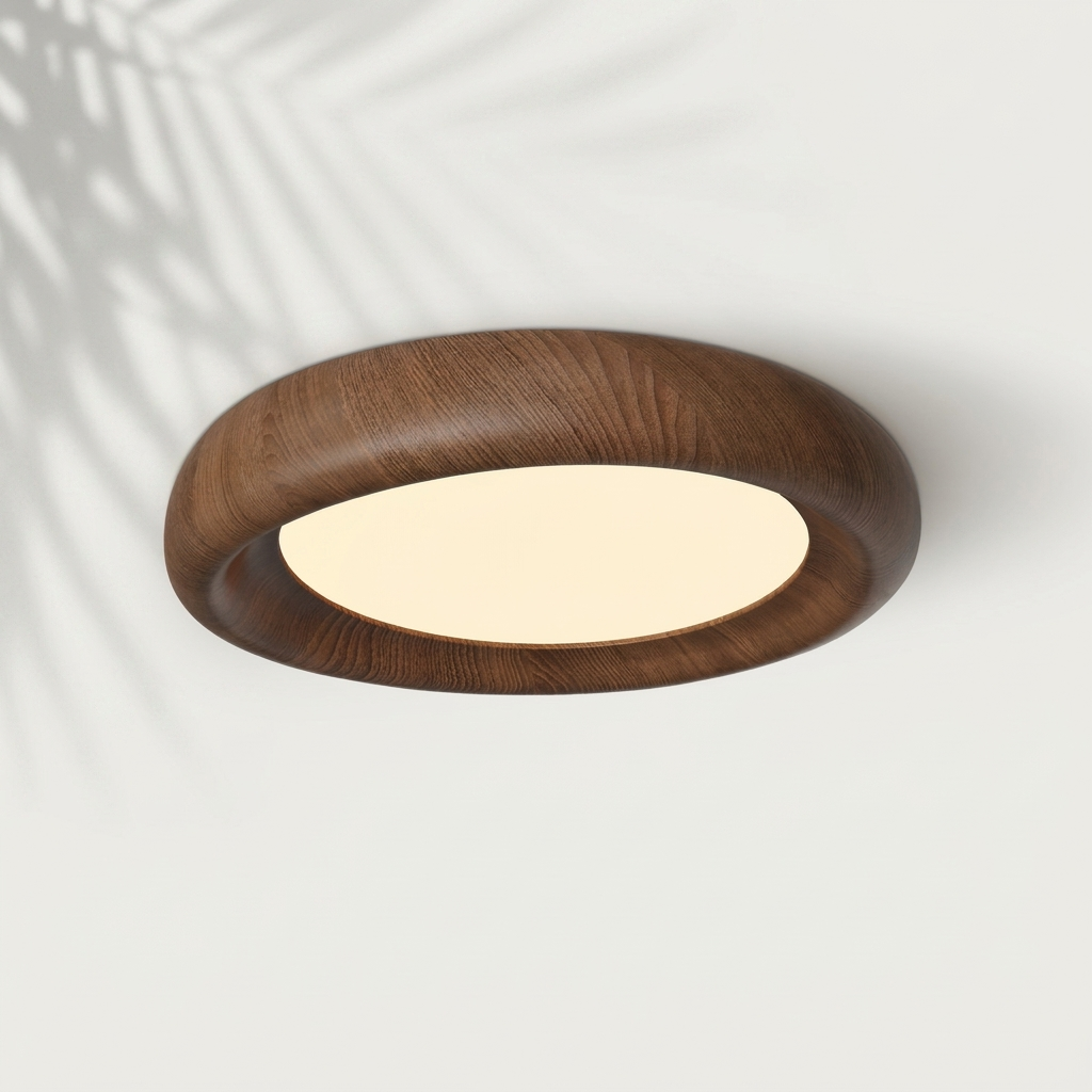 Plafonnier galet grain de bois noyer, LED japandi — Navula