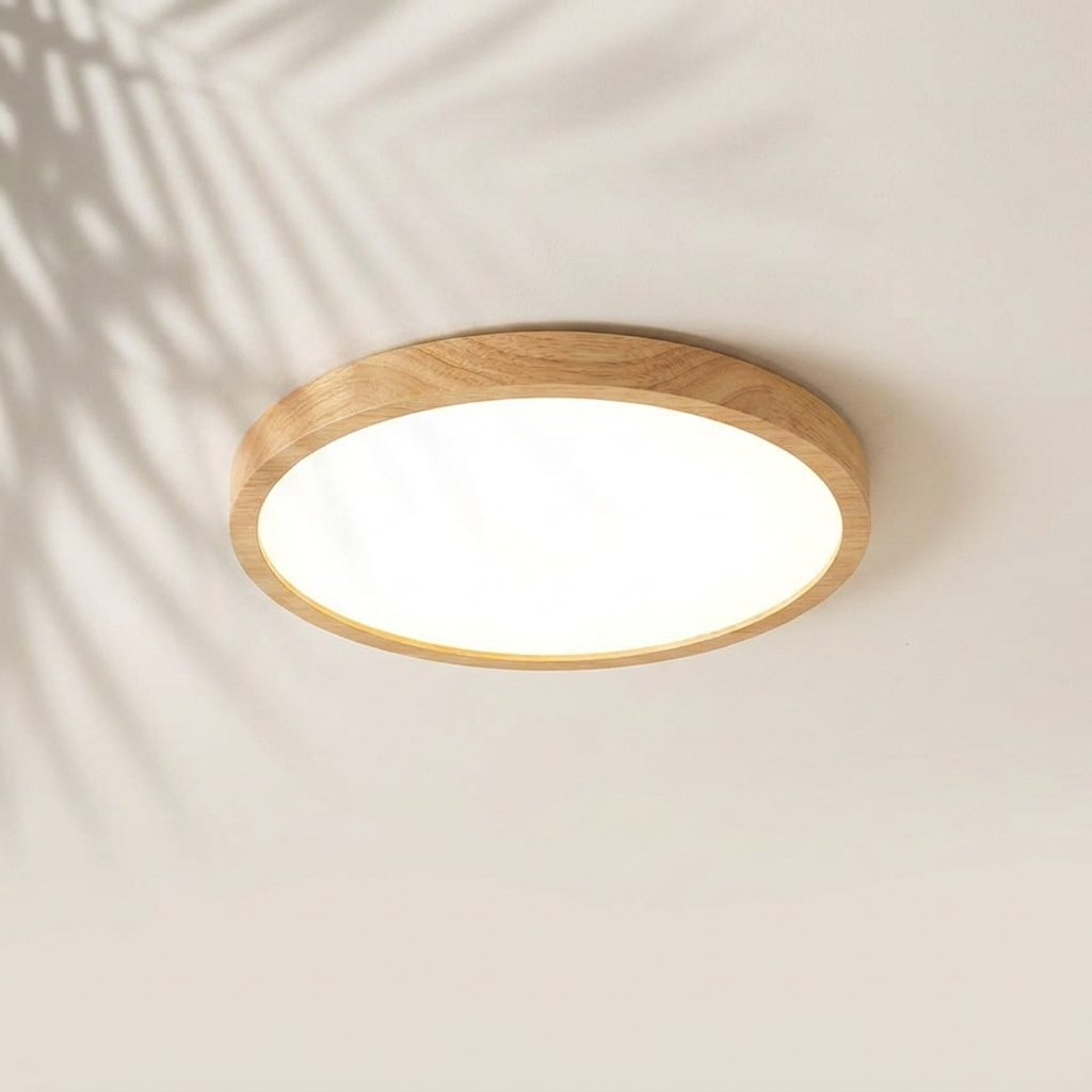 Plafonnier Halo finition bois clair, LED japandi — Navula