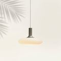 Suspension soucoupe nordique en verre opale, tige métal brossé — Navula