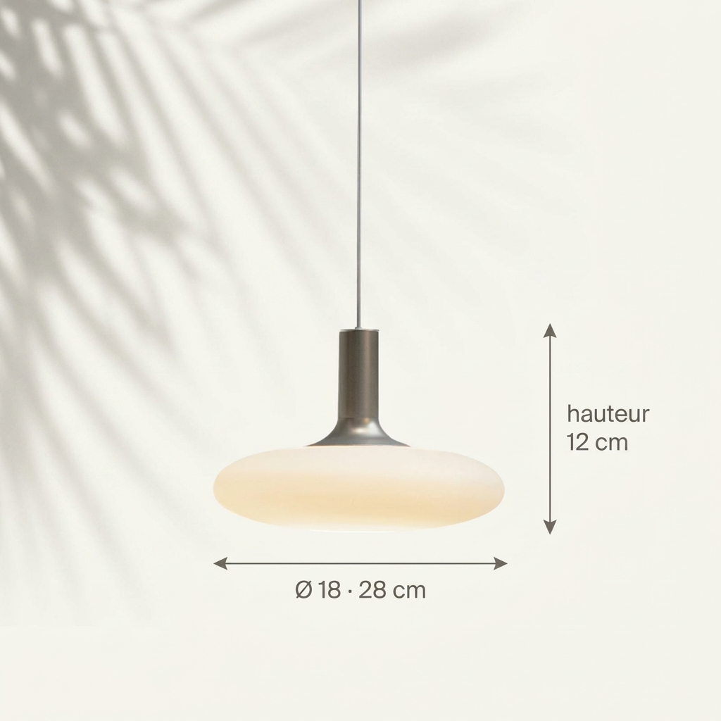 Dimensions de la suspension soucoupe : Ø 18 et 28 cm, hauteur 12 cm — Navula
