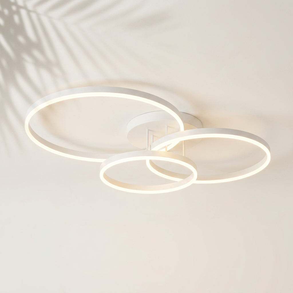Plafonnier anneaux ronds LED blanc, 3 cercles superposés — Navula