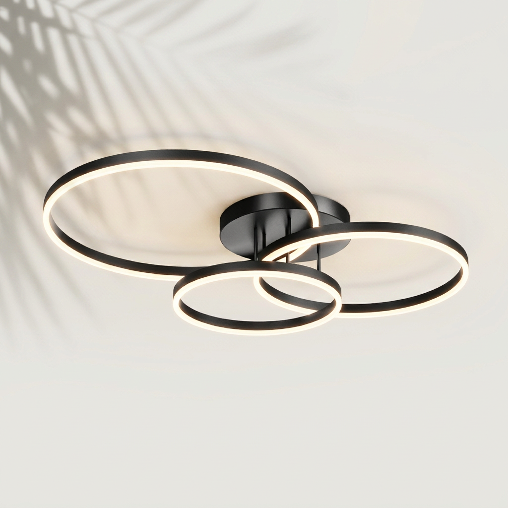 Plafonnier anneaux ronds LED noir, 3 cercles superposés — Navula