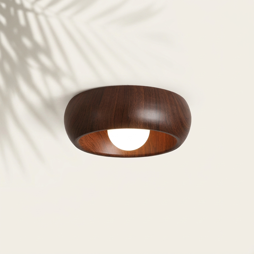 Plafonnier compact dôme finition noyer, sphère opale — Navula