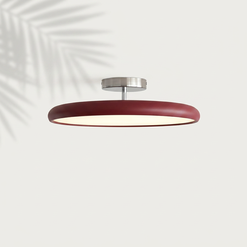 Plafonnier rond disque plat rouge bordeaux, LED design — Navula