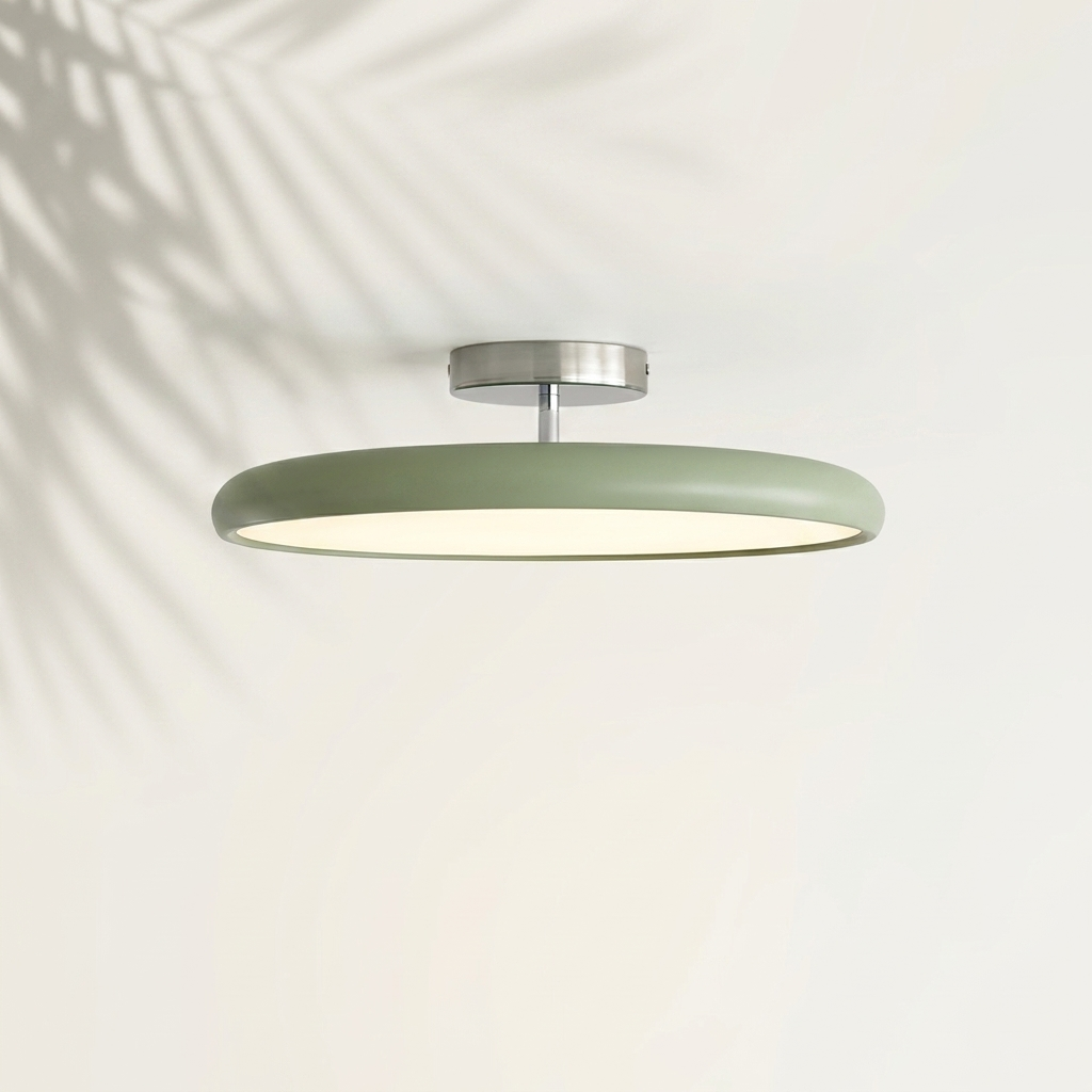 Plafonnier rond disque plat vert sauge, LED design — Navula