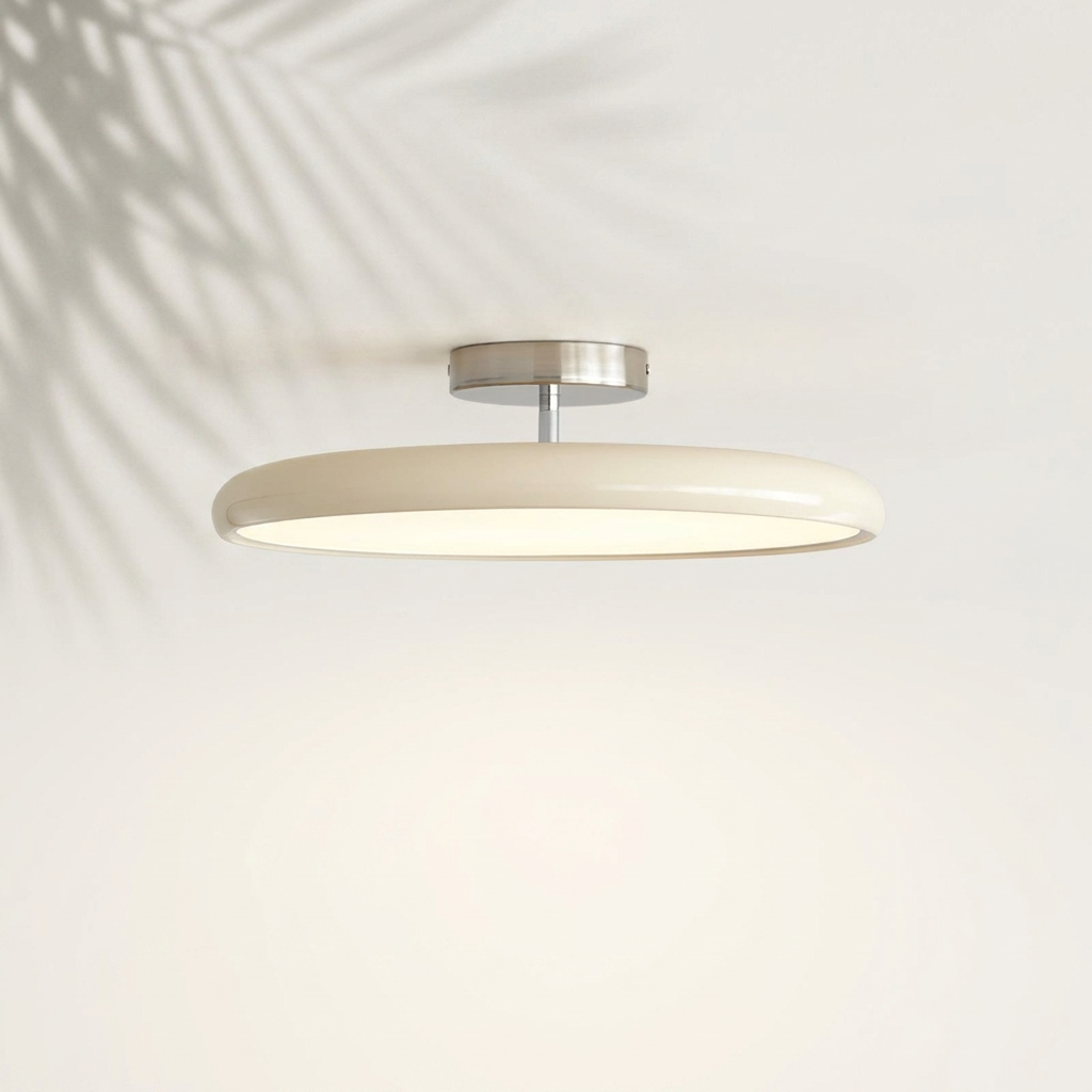 Plafonnier rond disque plat blanc crème, LED design — Navula