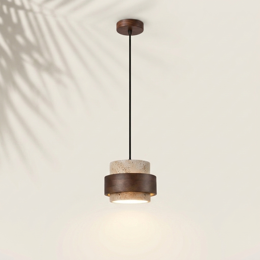 Suspension travertin bois 1 lampe
