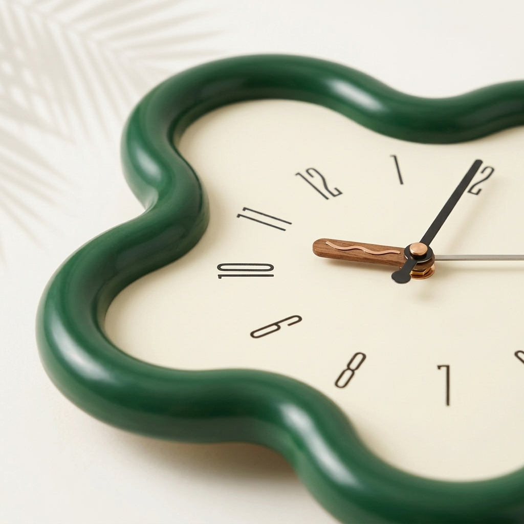 Gros plan cadran et cadre ondulé horloge fleur