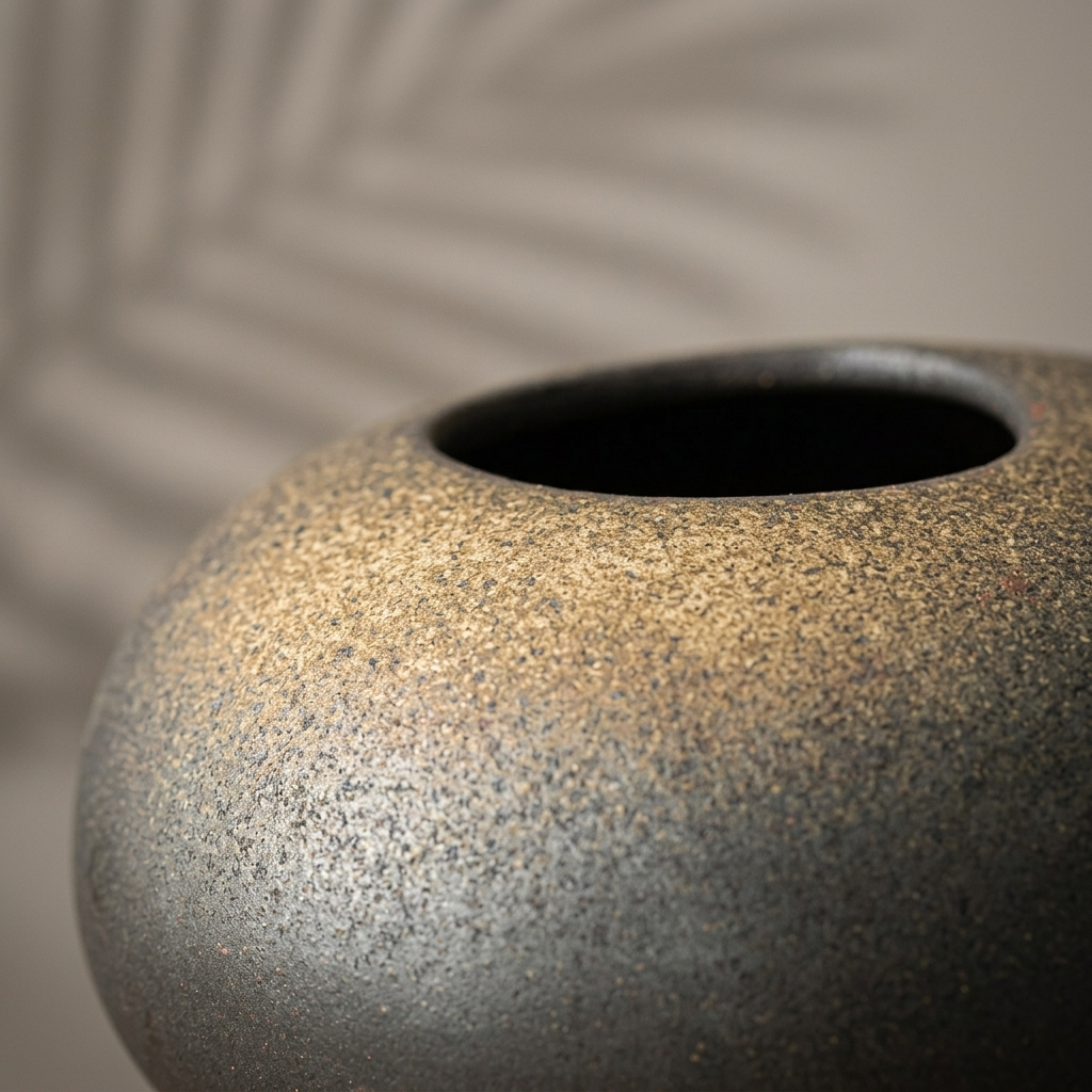 Vase terracotta noir - zoom texture pierre