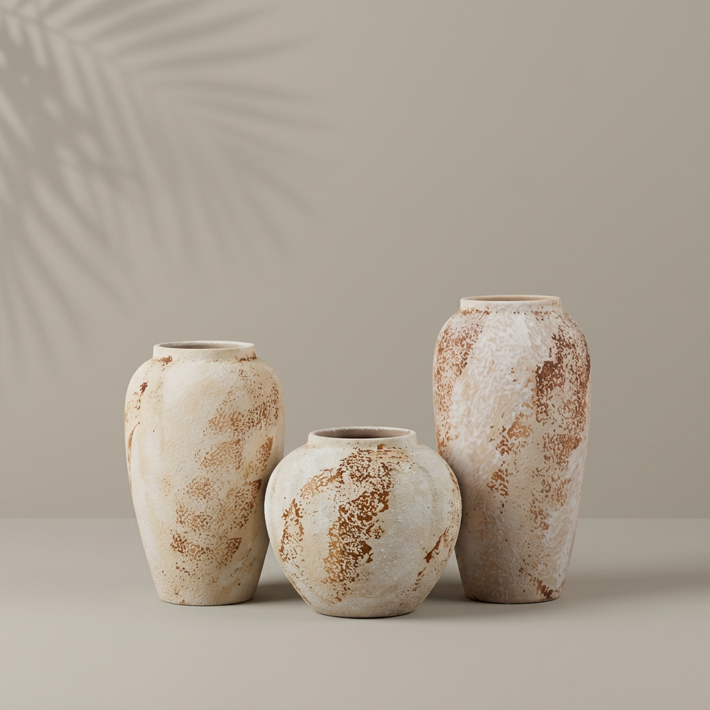Cache-pot moucheté - trio fond Navula, pots entiers