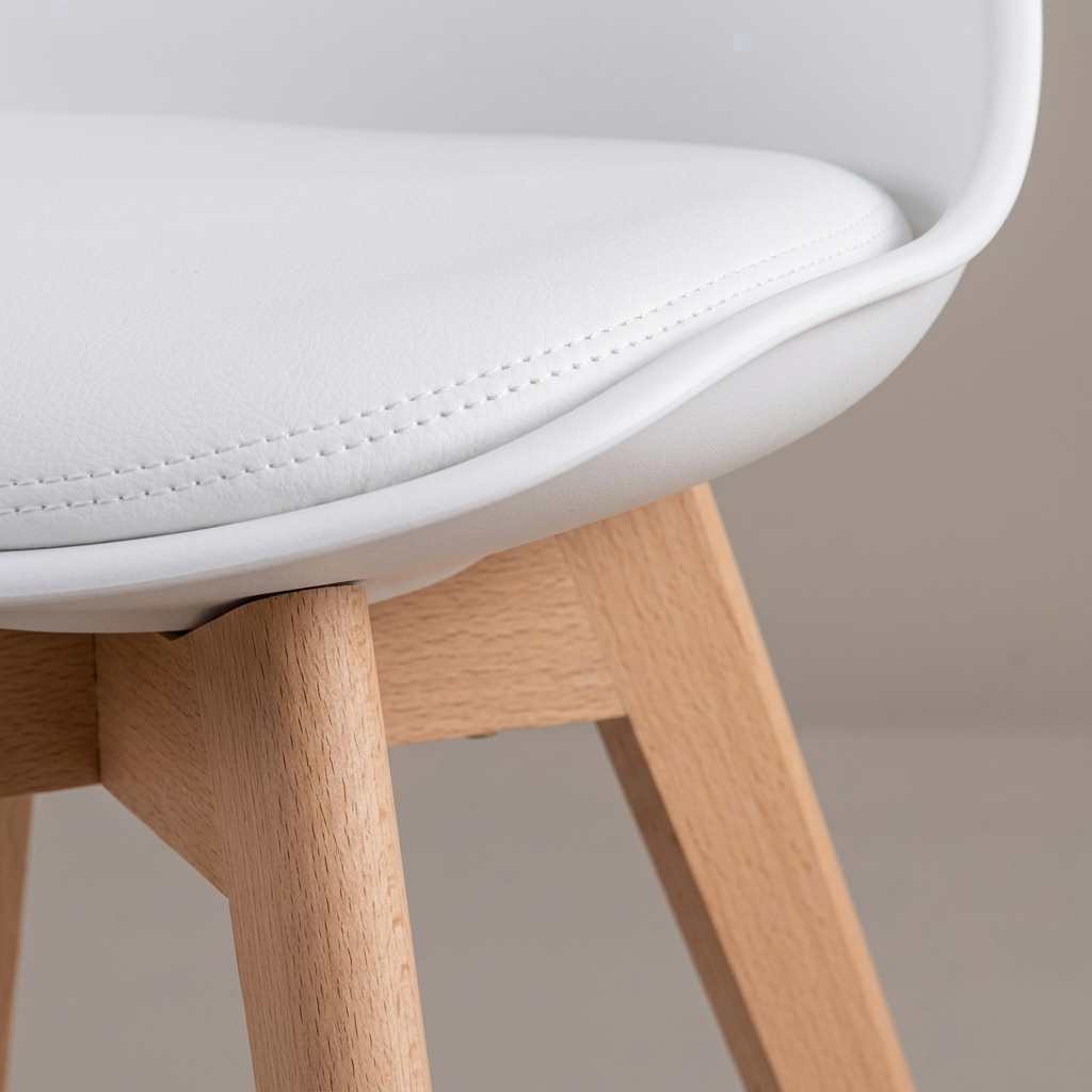 Zoom coque et assise simili cuir, pied hêtre — Navula