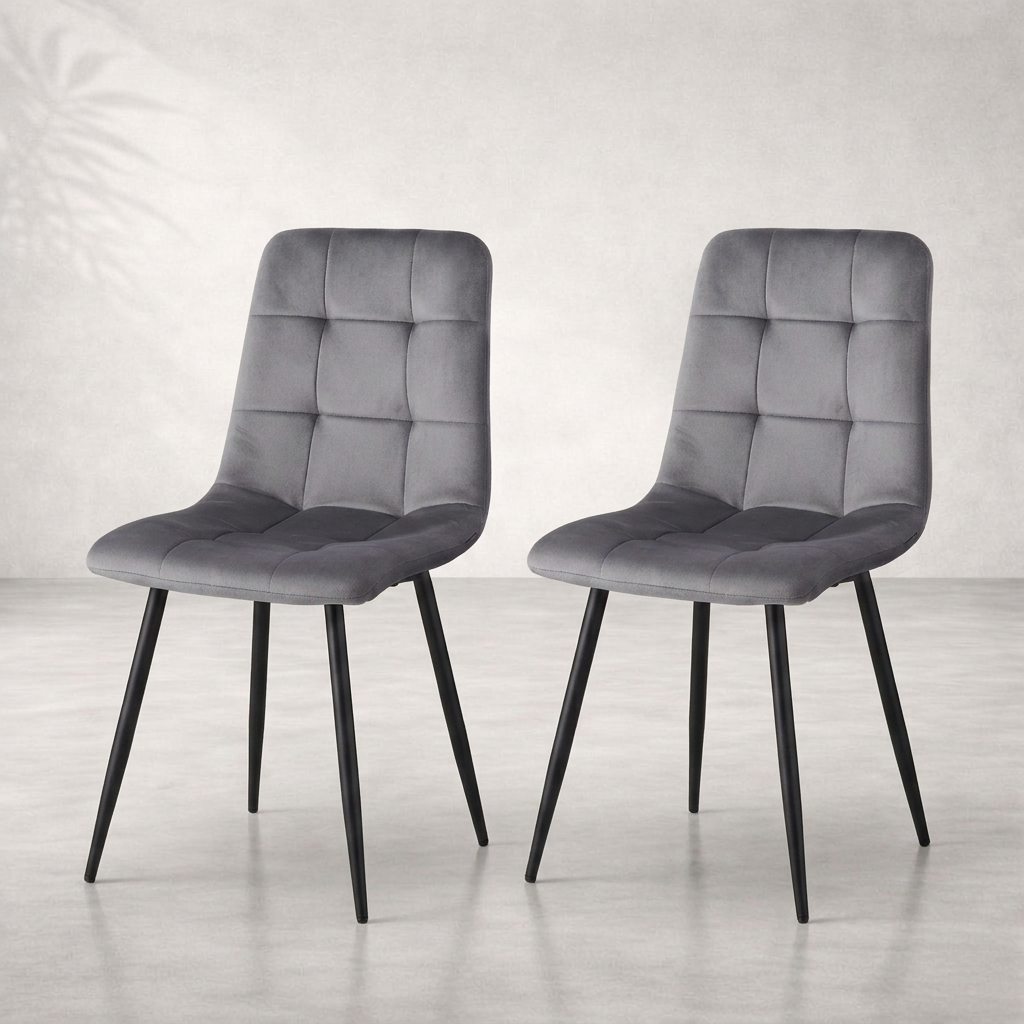 Lot de 2 chaises velours gris matelassé — Navula