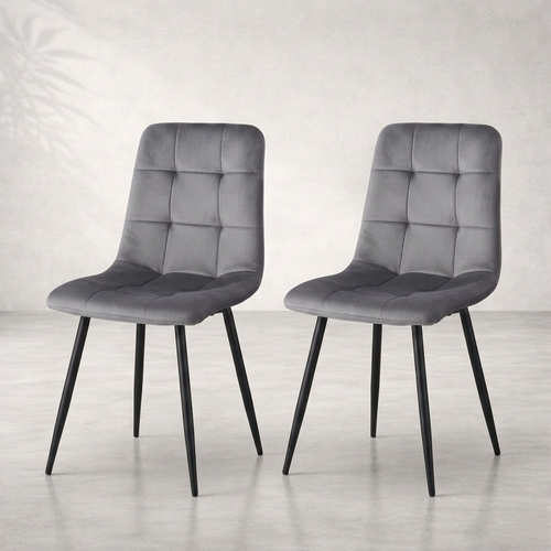 Lot de 2 chaises velours gris matelassé — Navula