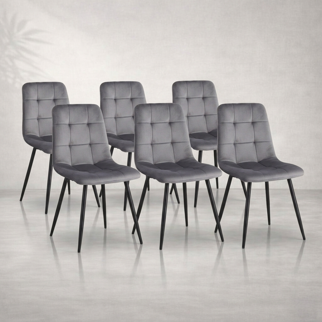 Lot de 6 chaises velours gris matelassé — Navula