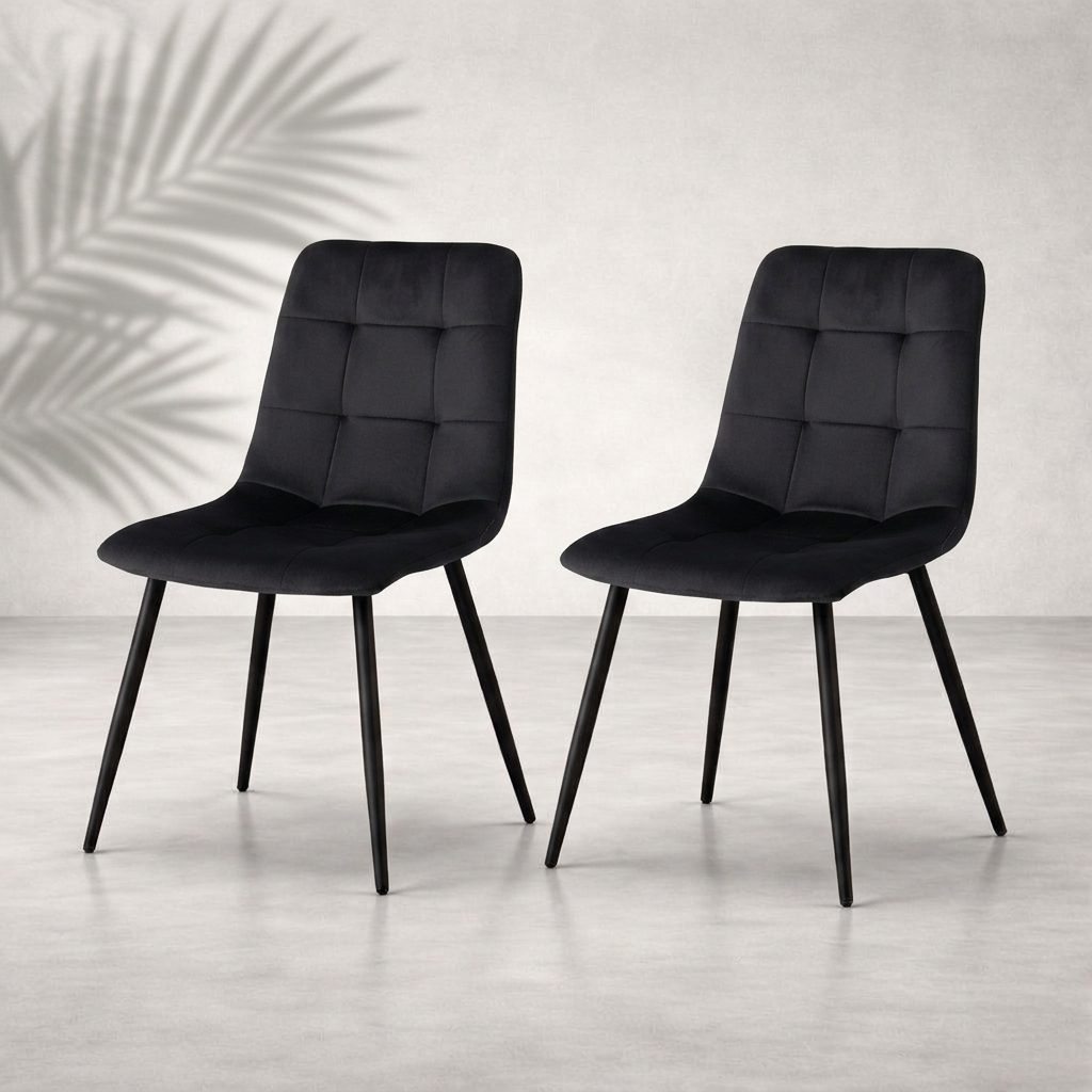 Lot de 2 chaises velours noir matelassé — Navula