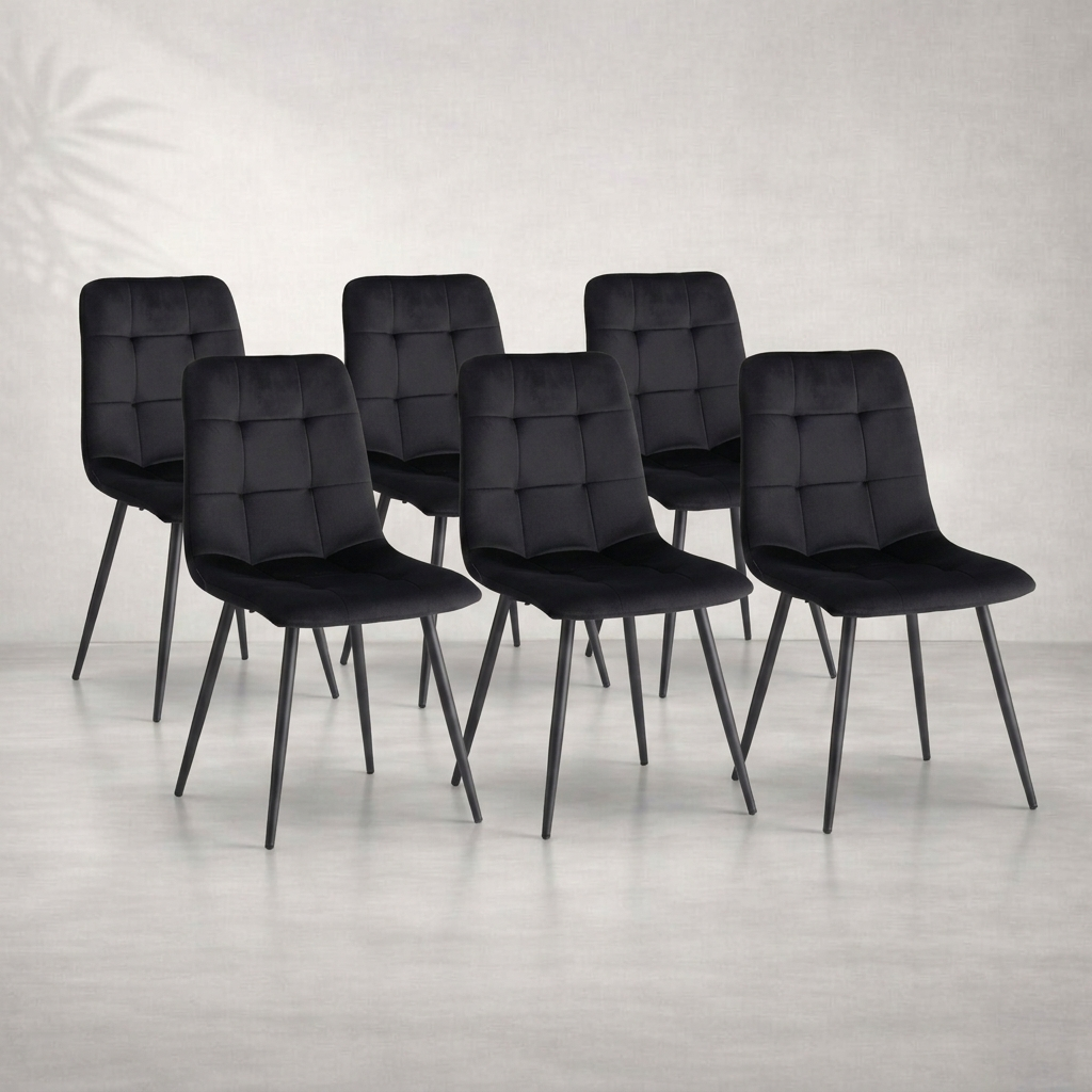 Lot de 6 chaises velours noir matelassé — Navula