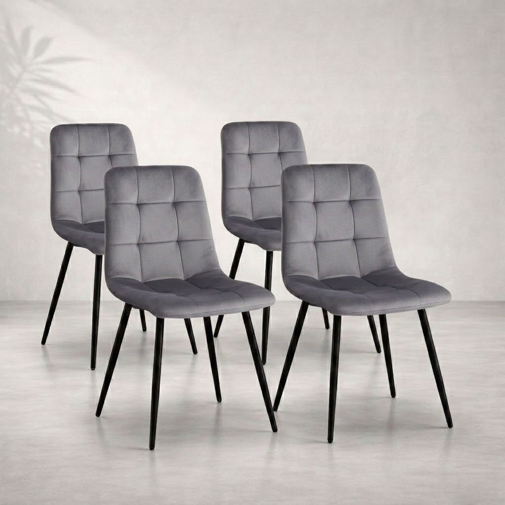 Lot de 4 chaises velours gris matelassé — Navula
