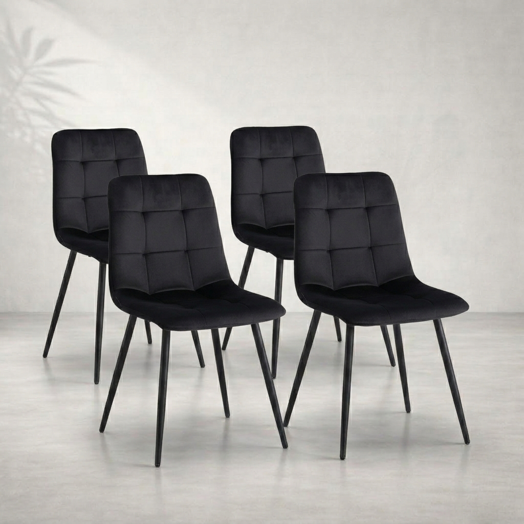 Lot de 4 chaises velours noir matelassé — Navula