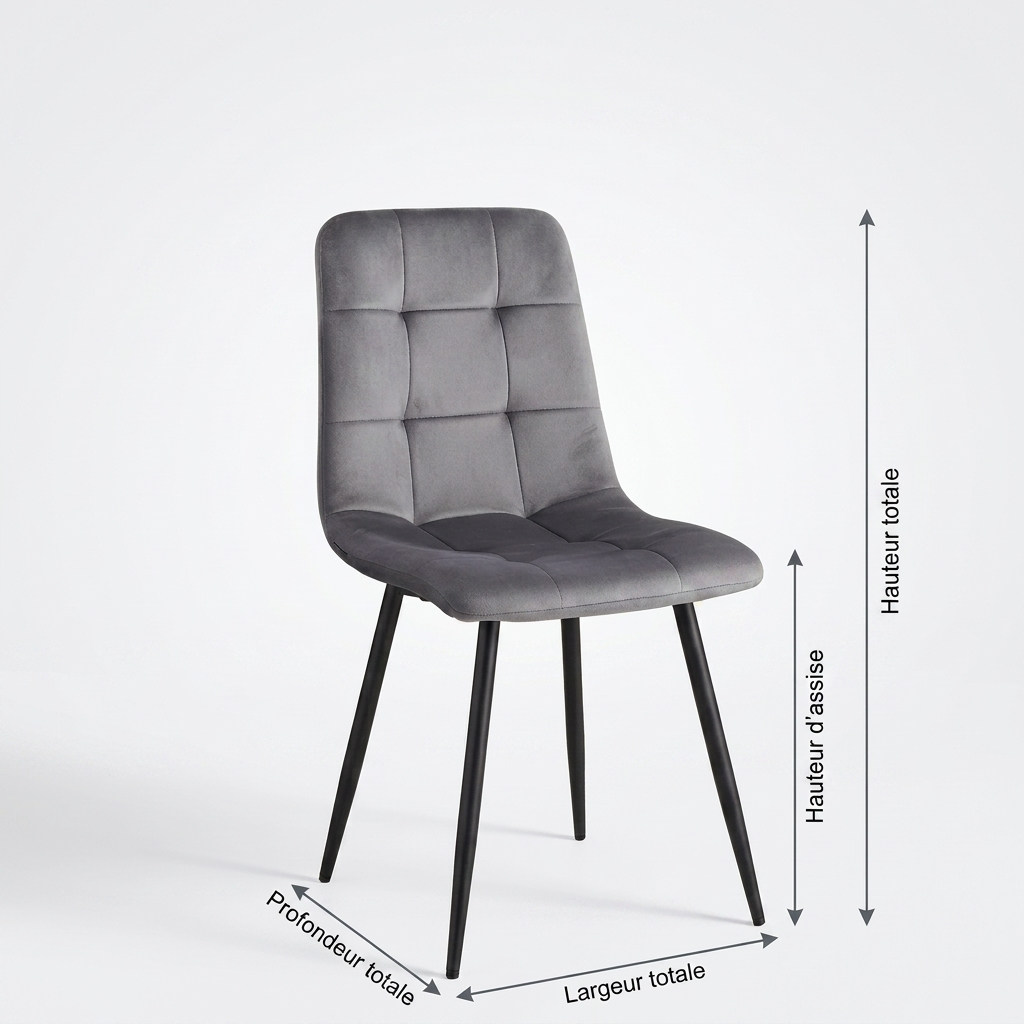 Dimensions chaise velours (cotes en français) — Navula