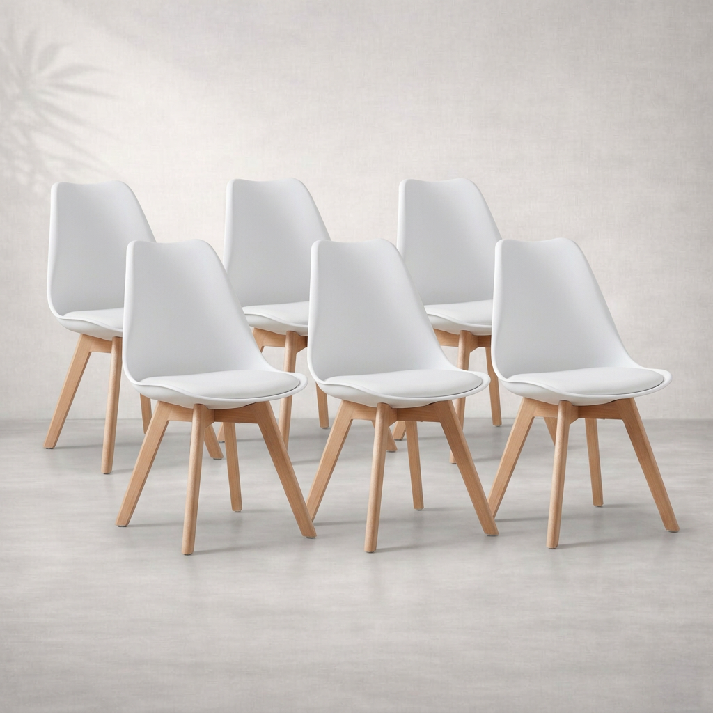 Lot de 6 chaises scandinaves simili cuir blanches — Navula
