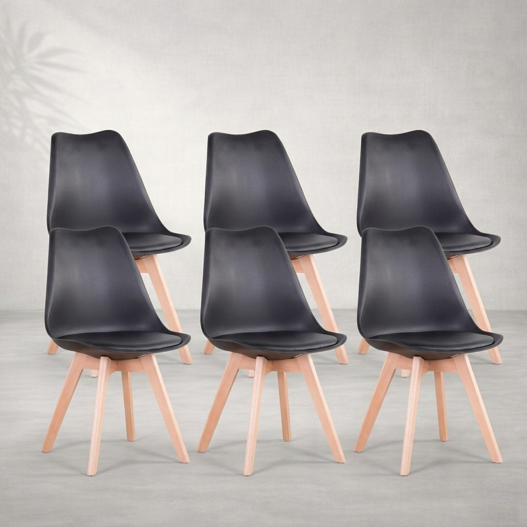 Lot de 6 chaises scandinaves simili cuir noires — Navula