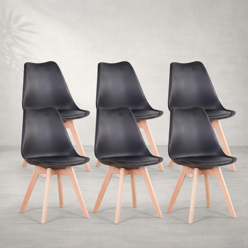 Lot de 6 chaises scandinaves simili cuir noires — Navula