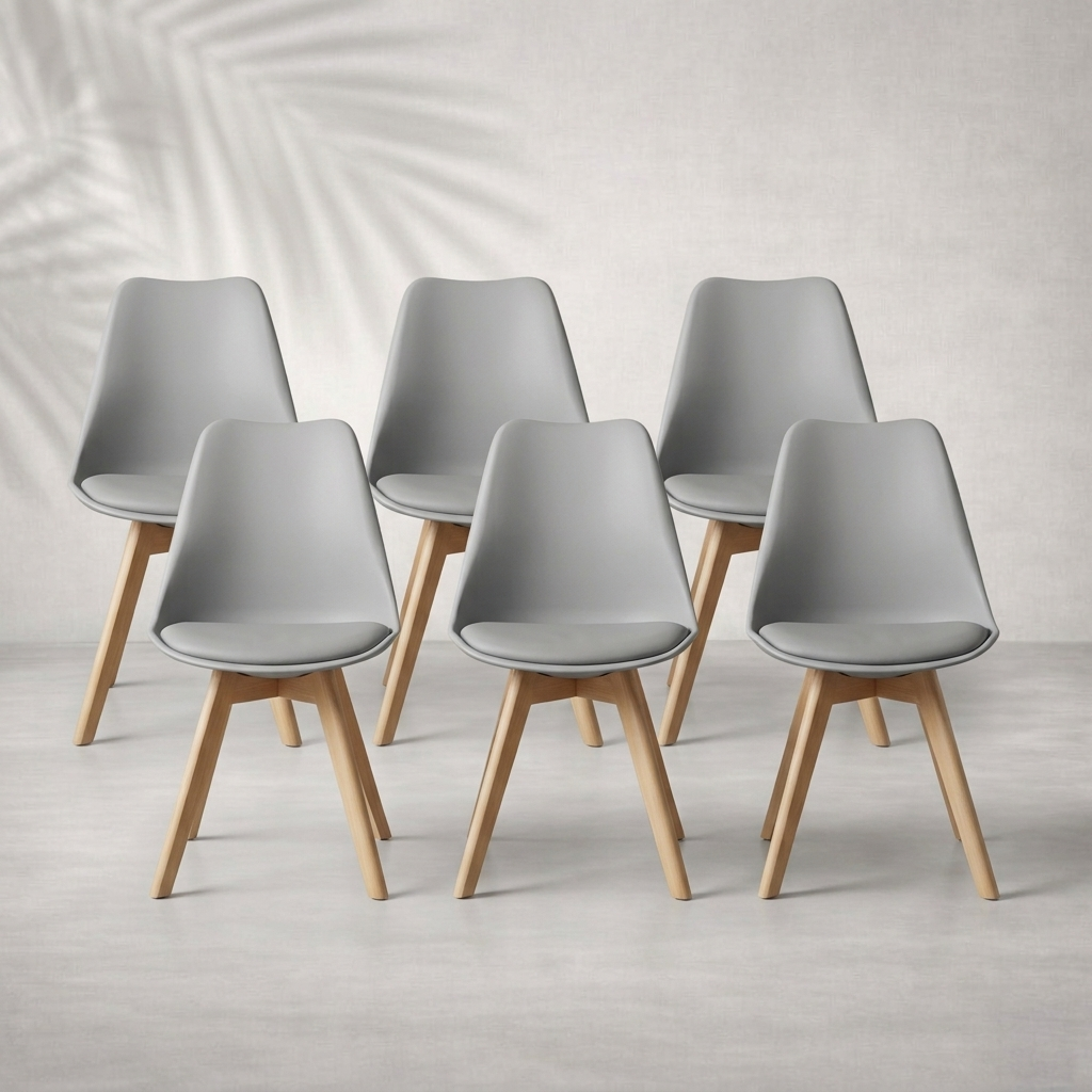 Lot de 6 chaises scandinaves simili cuir grises — Navula