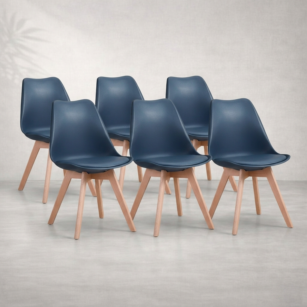 Lot de 6 chaises scandinaves simili cuir bleu foncé — Navula