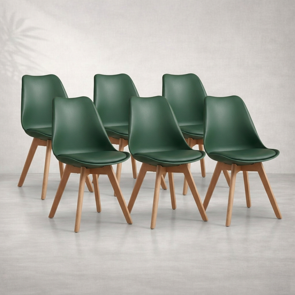 Lot de 6 chaises scandinaves simili cuir vert foncé — Navula