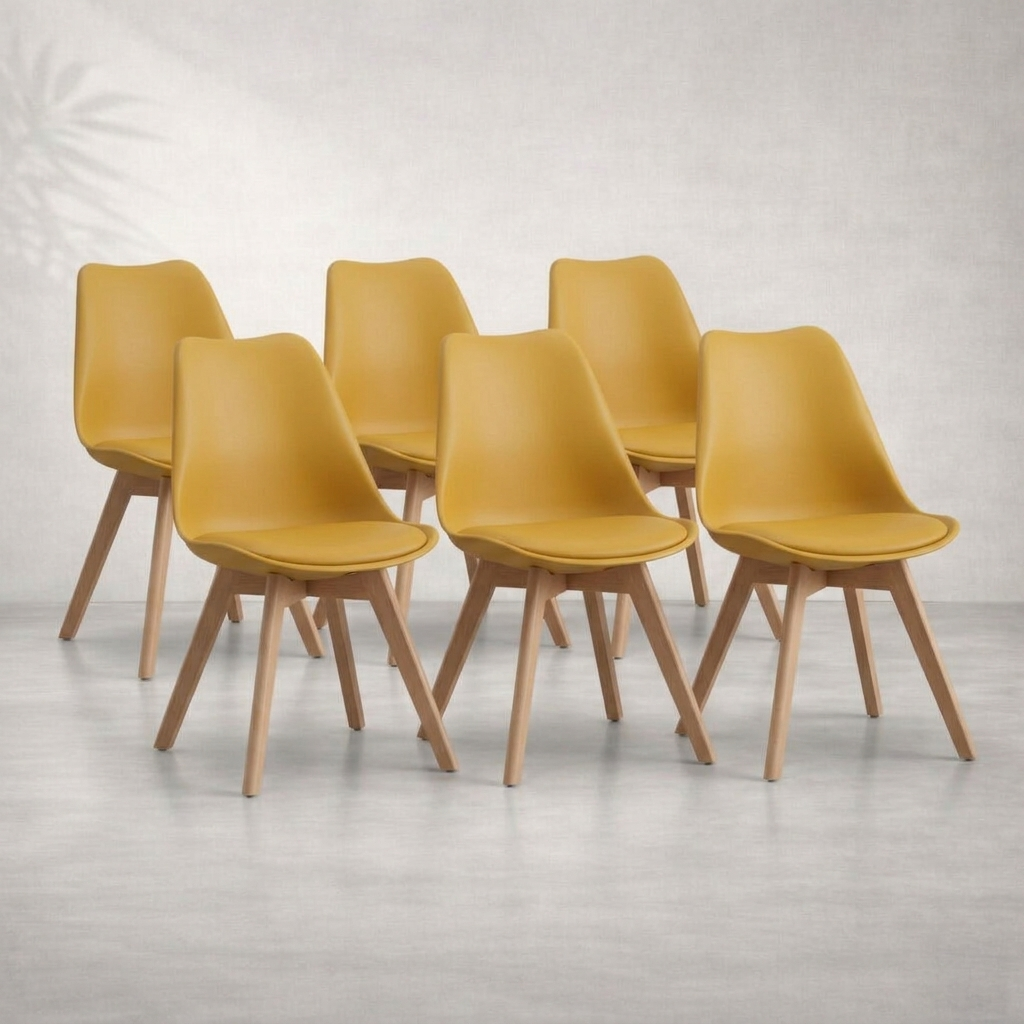 Lot de 6 chaises scandinaves simili cuir jaunes — Navula