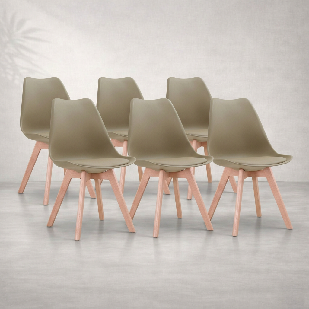 Lot de 6 chaises scandinaves simili cuir kaki — Navula