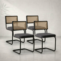 Lot de 4 chaises vintage rotin, structure noire, assise anthracite — Navula
