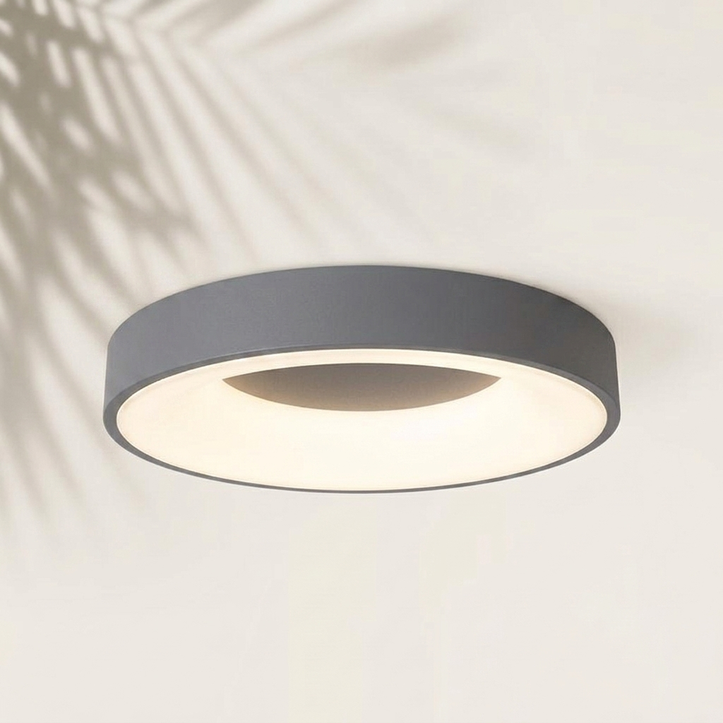 Plafonnier rond LED tambour gris, télécommande — Navula