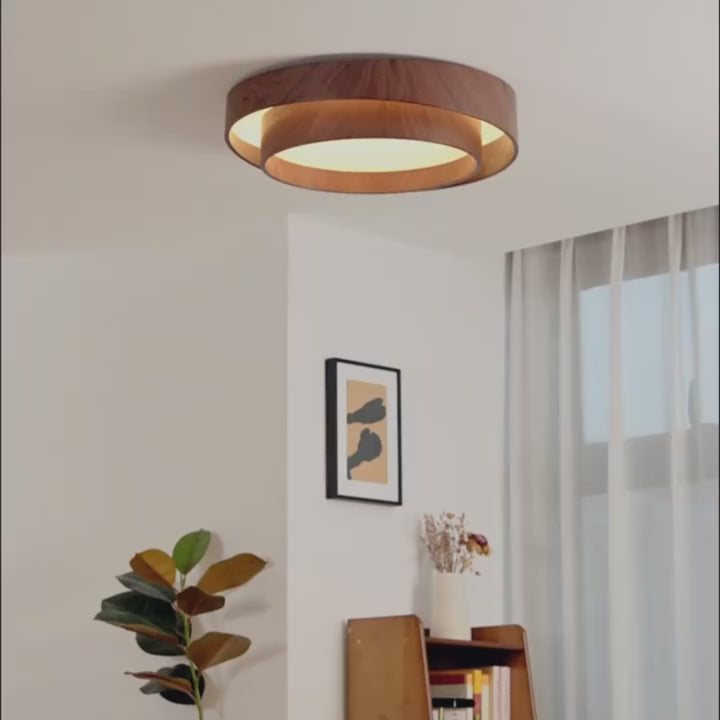 Plafonnier Noyer Nordique — LED Bois, Lumière Douce